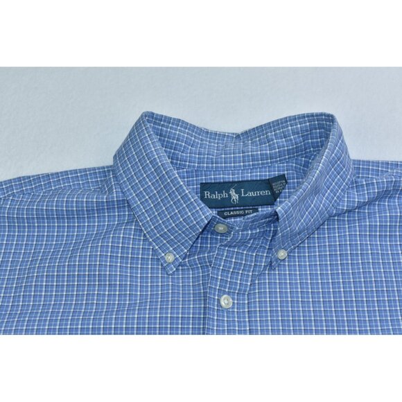 Ralph Lauren Classic Fit Mens Shirt Size XXL Blue White Plaid Button Down Cotton - Picture 2 of 12